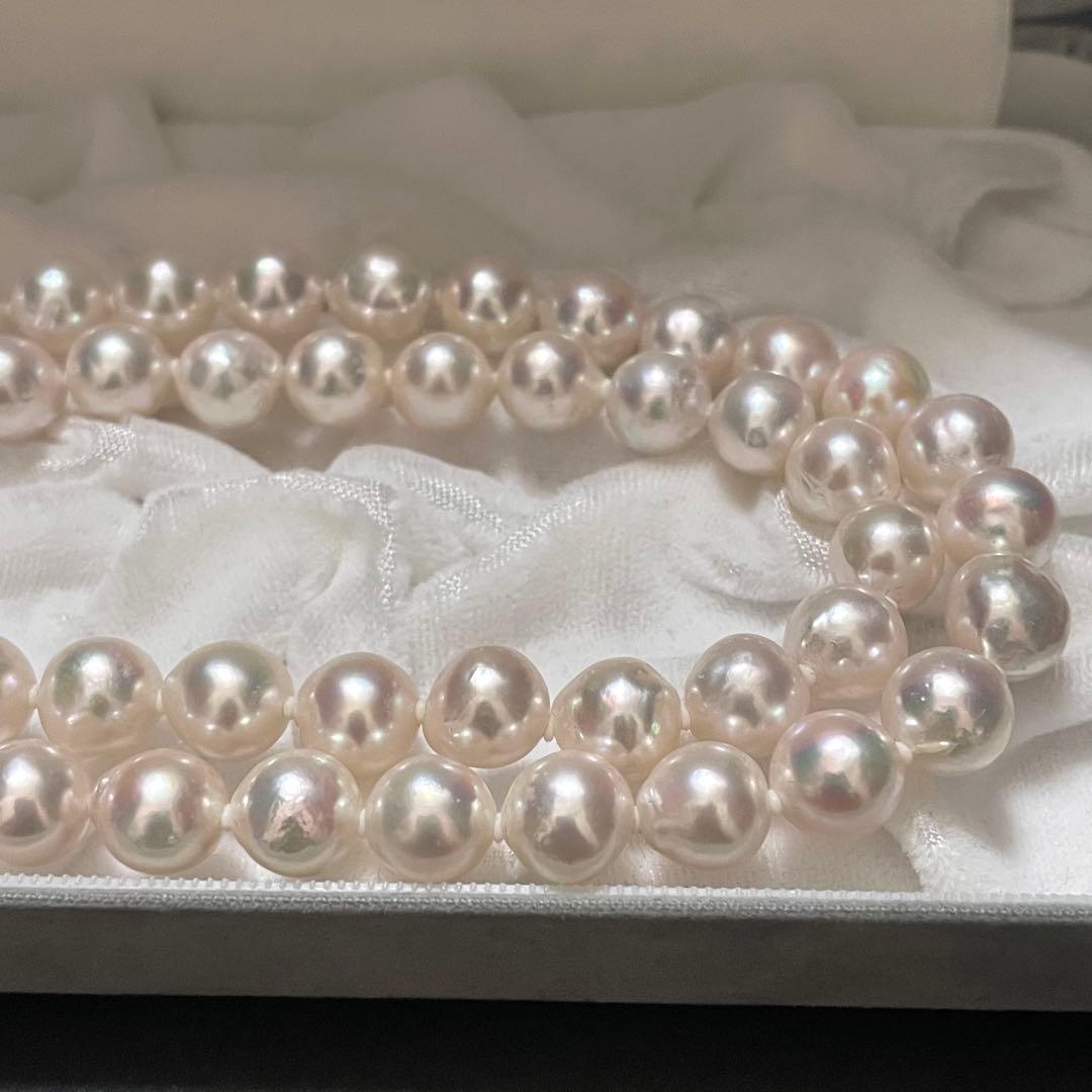 【超大珠✨テリ強】 あこや本真珠 ロングネックレス 9.0-9.5 2連 パール