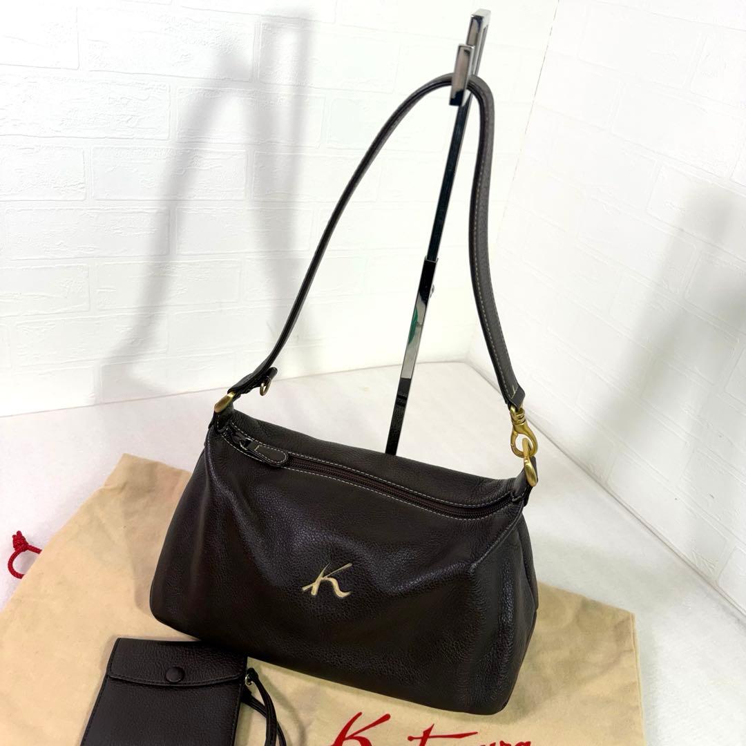 美品　キタムラ　 ショルダーバッグ　ダークブラウン レザー　保存袋　ポーチ