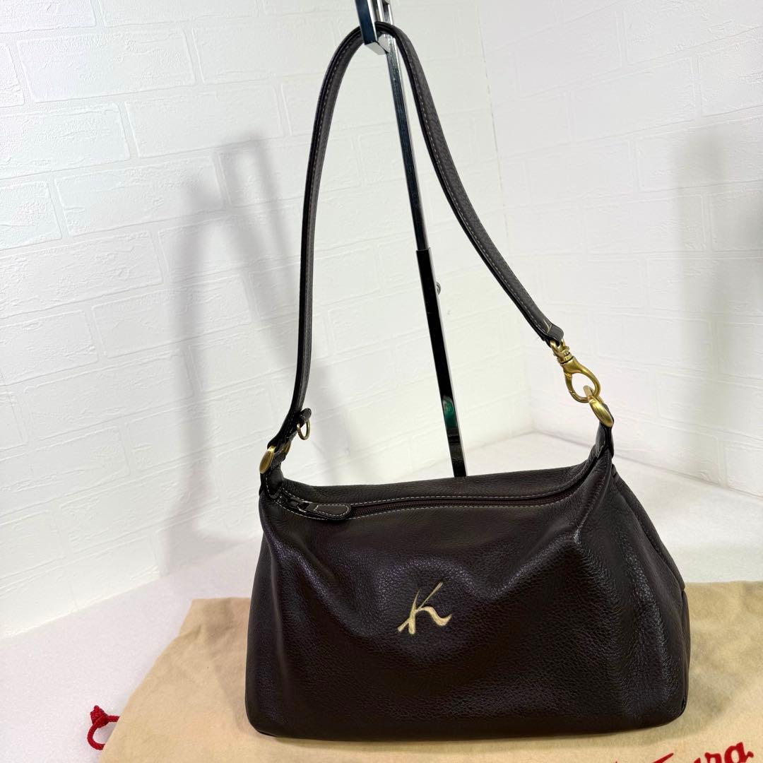 美品　キタムラ　 ショルダーバッグ　ダークブラウン レザー　保存袋　ポーチ