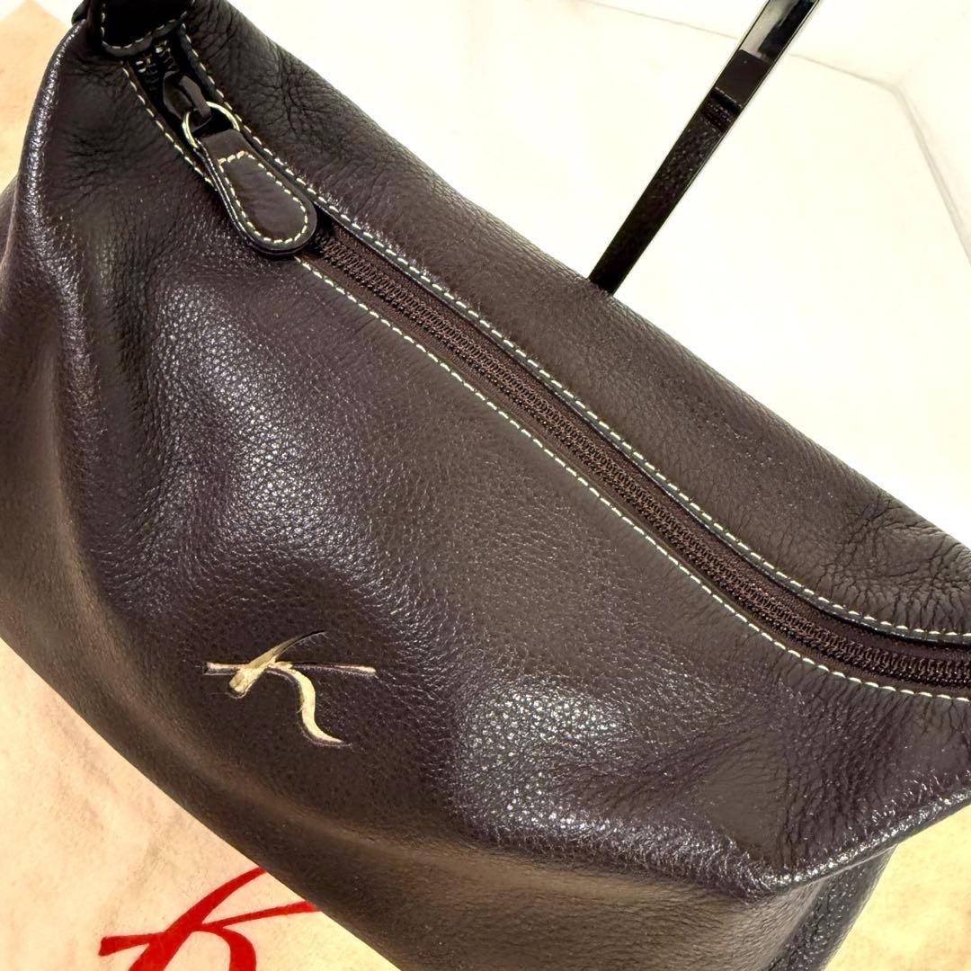 美品　キタムラ　 ショルダーバッグ　ダークブラウン レザー　保存袋　ポーチ