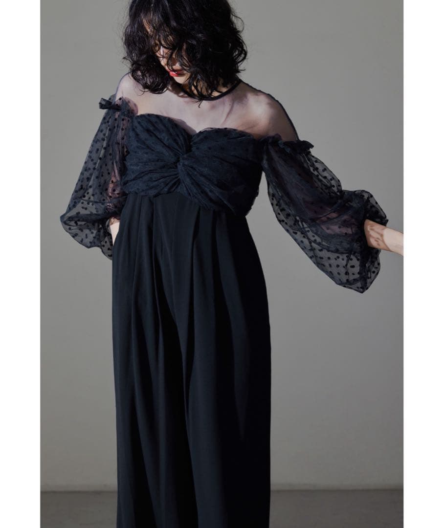 フロッキードットパンツドレス オールインワン