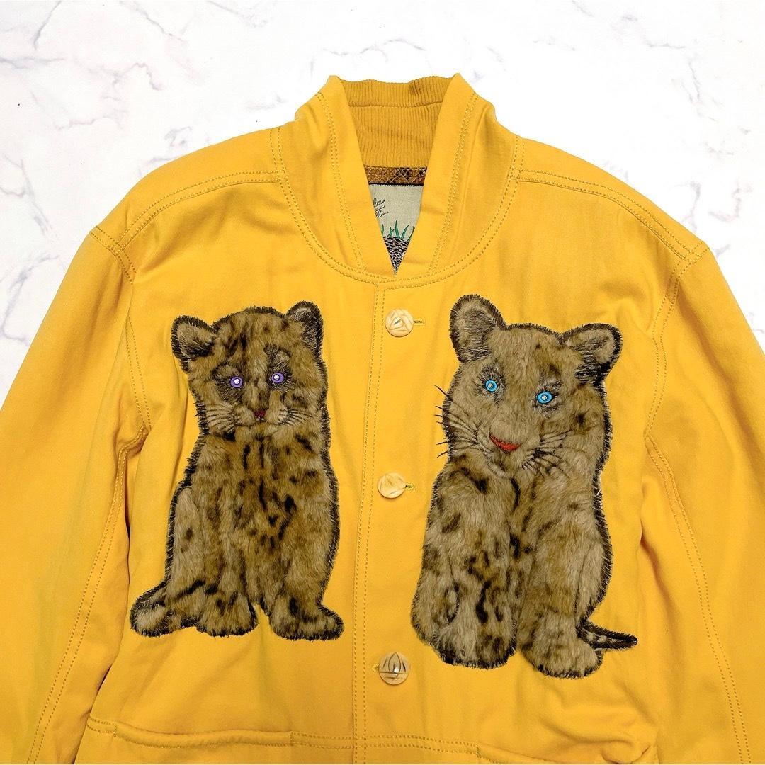 希少 伊太利屋 コート 動物ワッペン レモン色 裏総柄 レオパード XL相当
