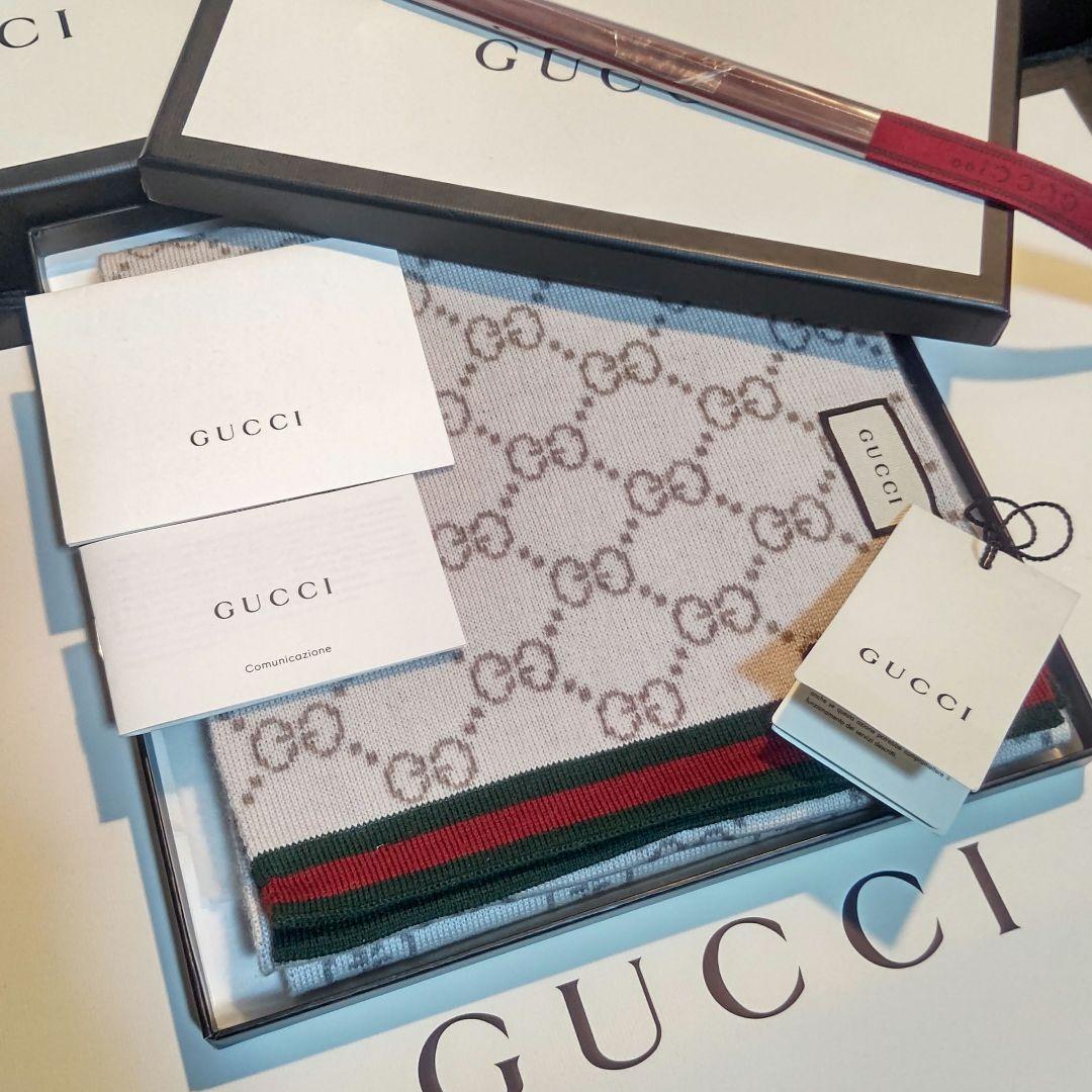 ❤美品箱付き❤GUCCI マフラー ストール スカーフ❤ホワイト&ベージュ❤