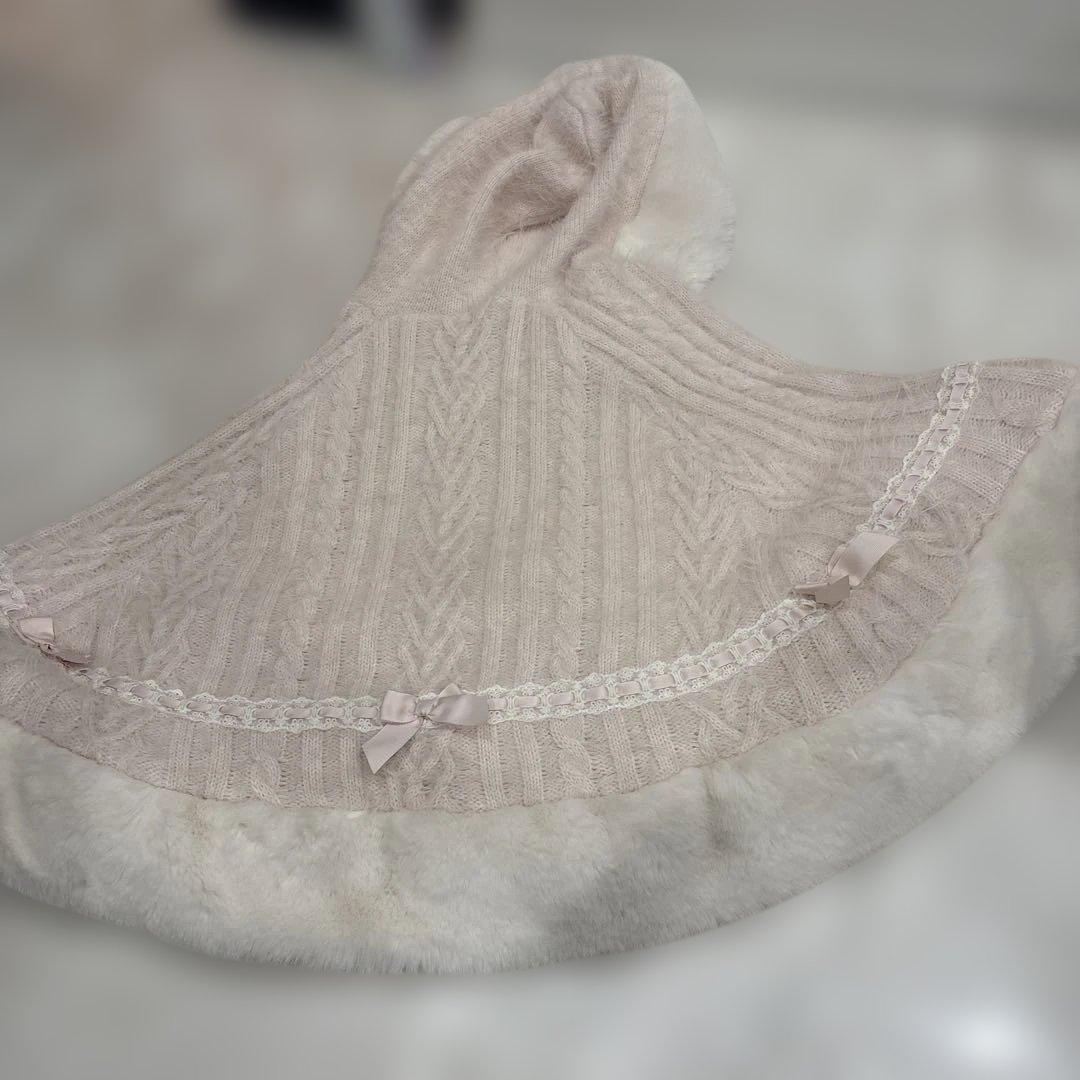 cocoriリズリサダブルリボンニットファーポンチョ