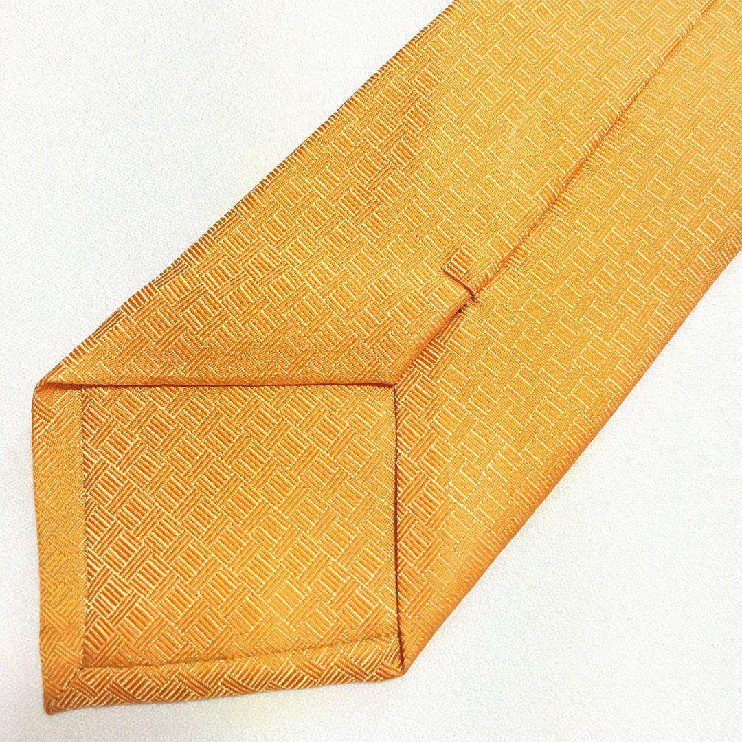 未使用級 エルメス HERMES ネクタイ シルク100% オレンジ H柄