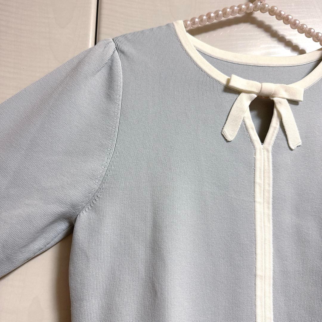 美品♡配色パイピングリボンニットワンピース