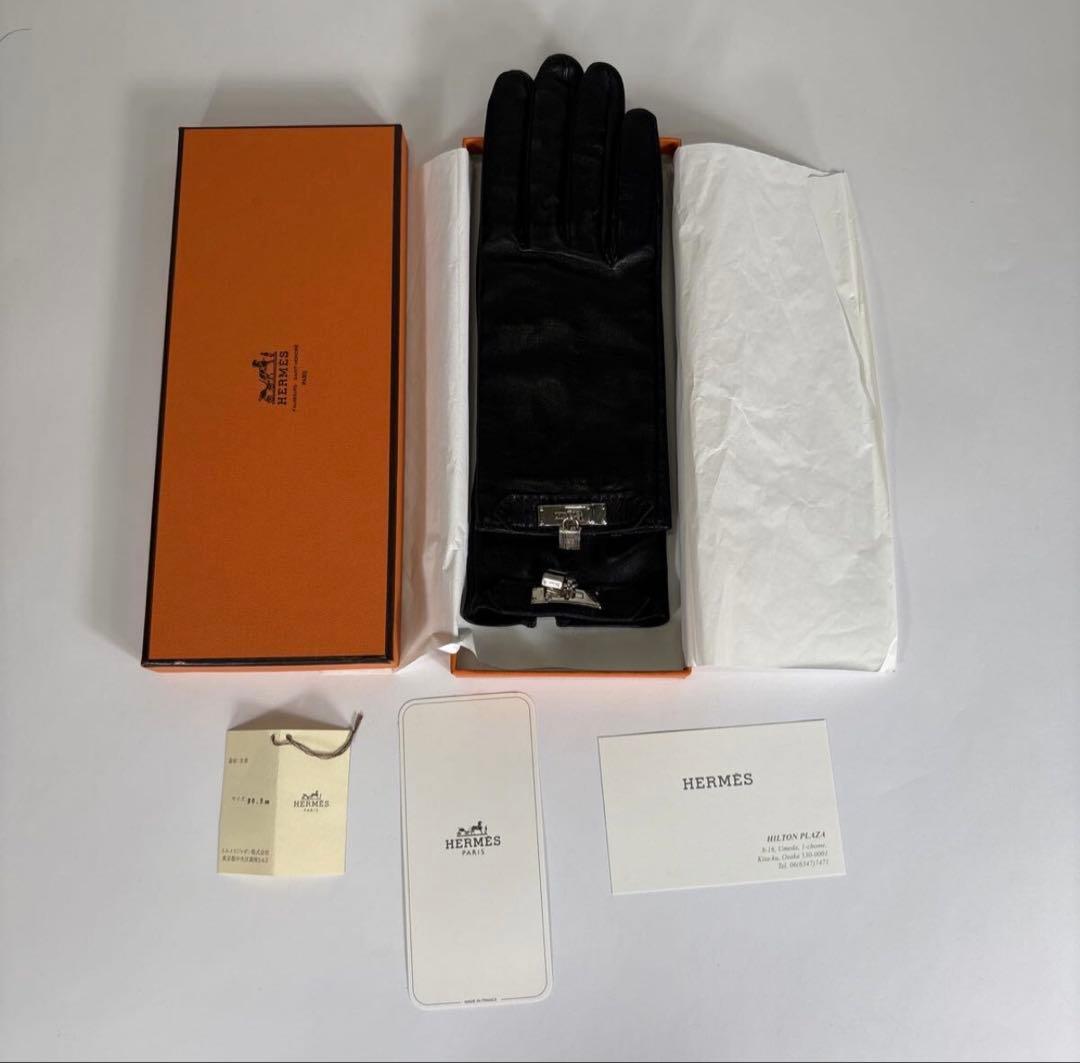 【定価約20万円】【新品未使用】HERMES手袋レザー 羊革 シルバー箱付き