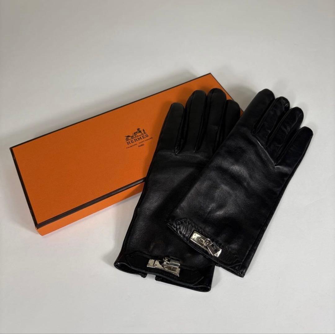 【定価約20万円】【新品未使用】HERMES手袋レザー 羊革 シルバー箱付き