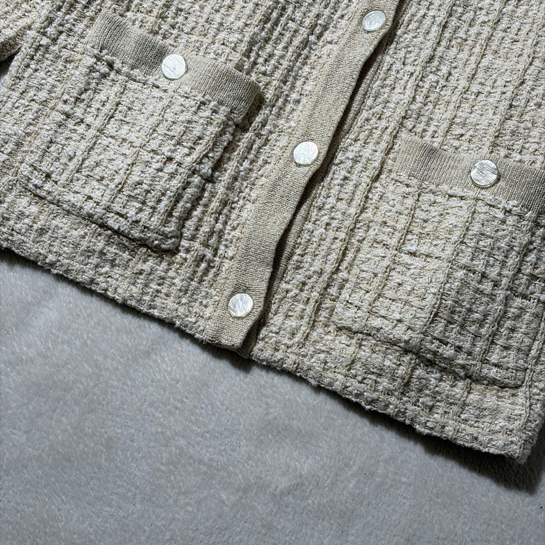 北欧、暮らしの道具店「カジュアルも、きちんとも」ツイード柄のニットジャケット　白