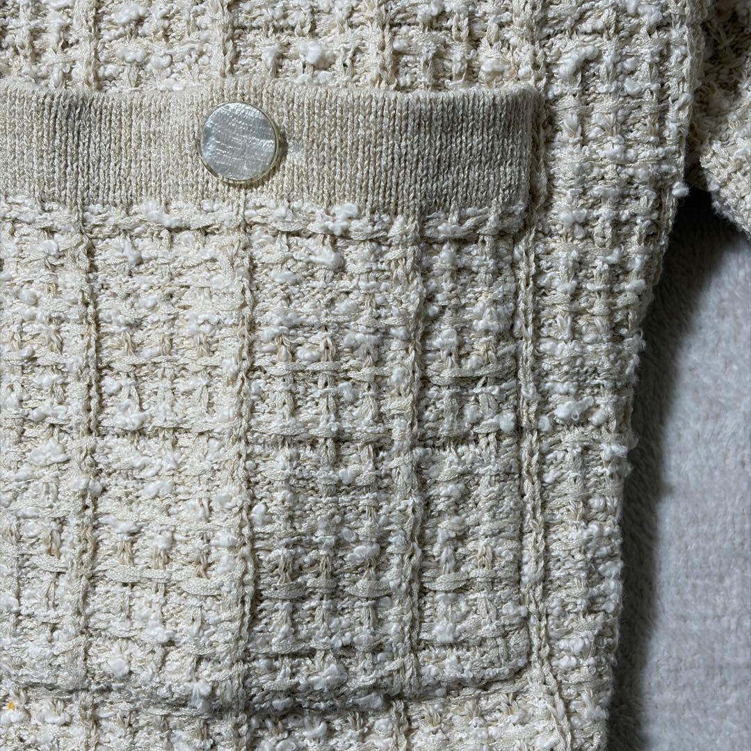 北欧、暮らしの道具店「カジュアルも、きちんとも」ツイード柄のニットジャケット　白