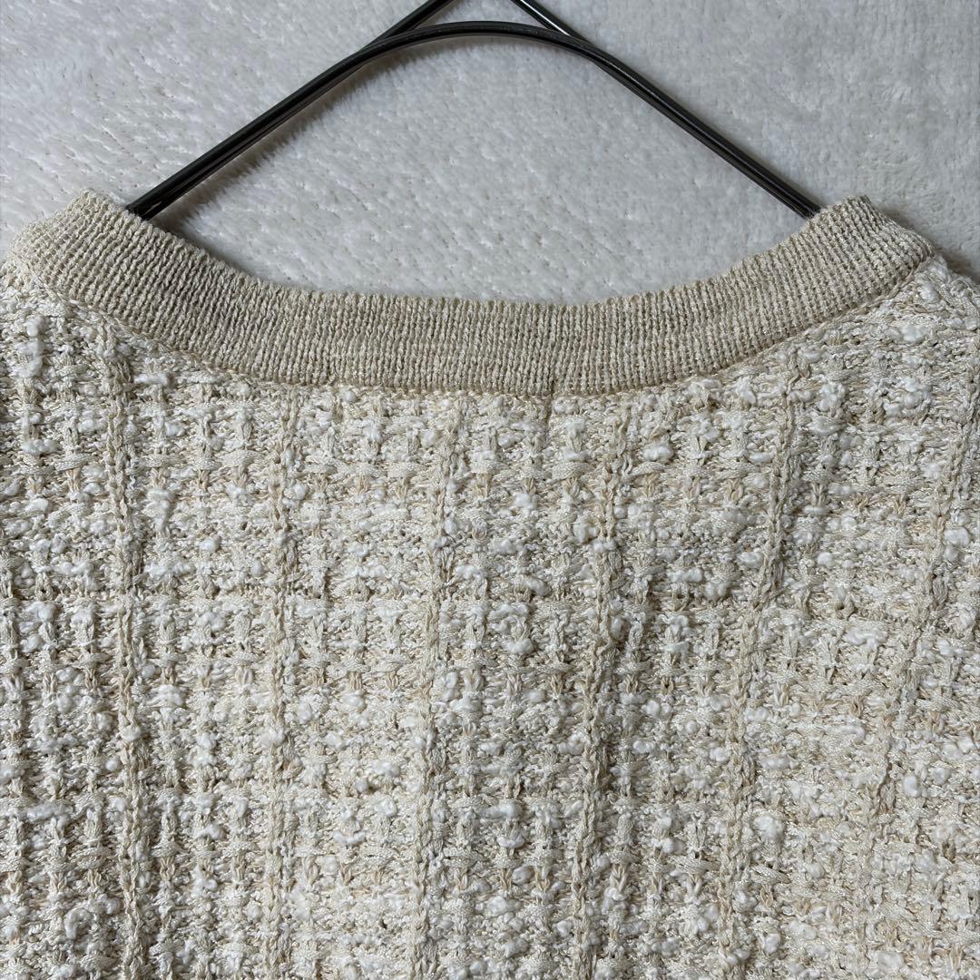 北欧、暮らしの道具店「カジュアルも、きちんとも」ツイード柄のニットジャケット　白