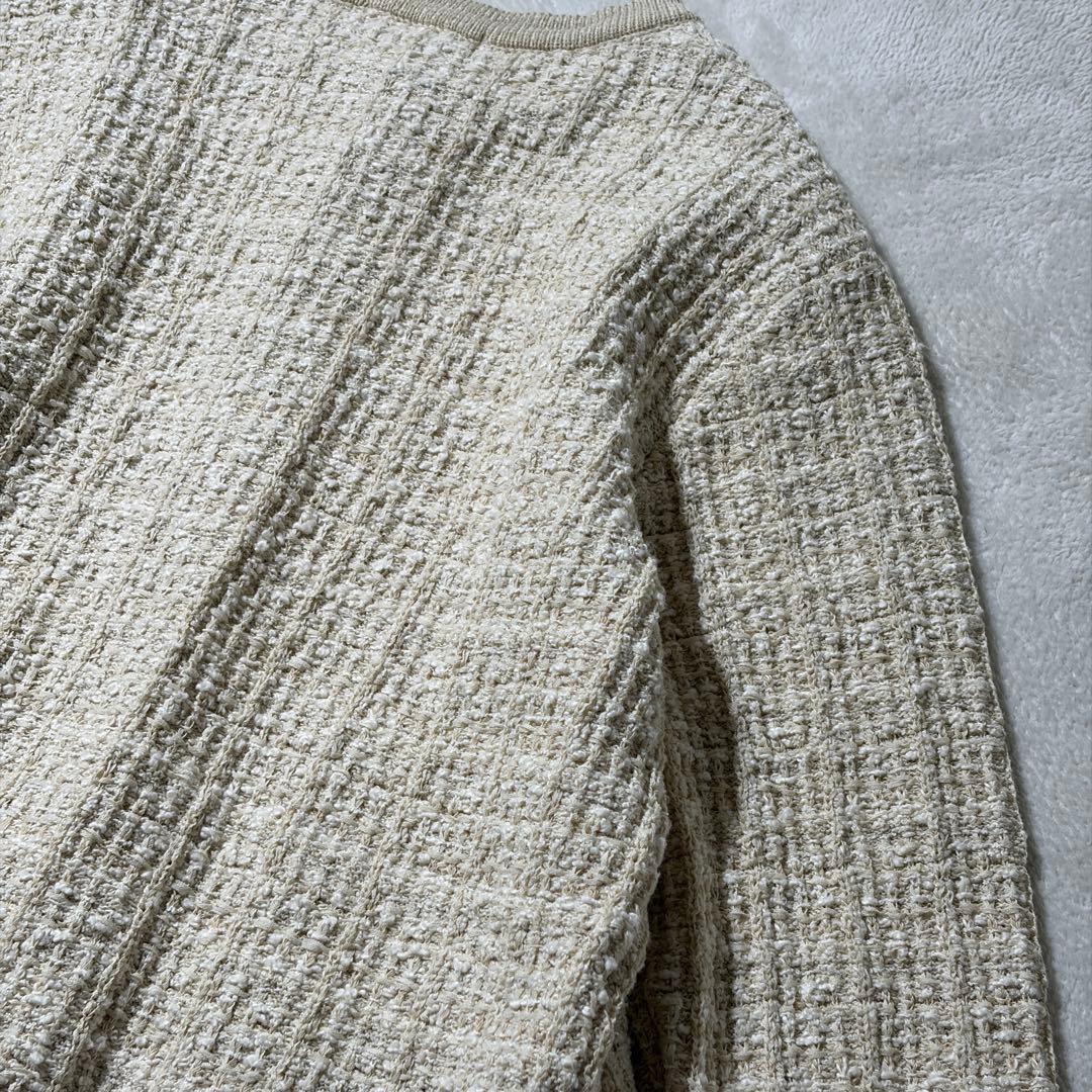 北欧、暮らしの道具店「カジュアルも、きちんとも」ツイード柄のニットジャケット　白