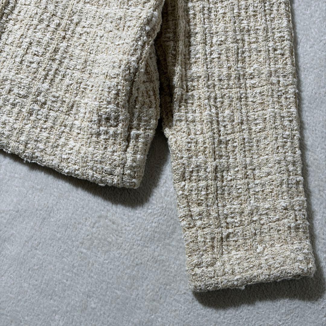 北欧、暮らしの道具店「カジュアルも、きちんとも」ツイード柄のニットジャケット　白