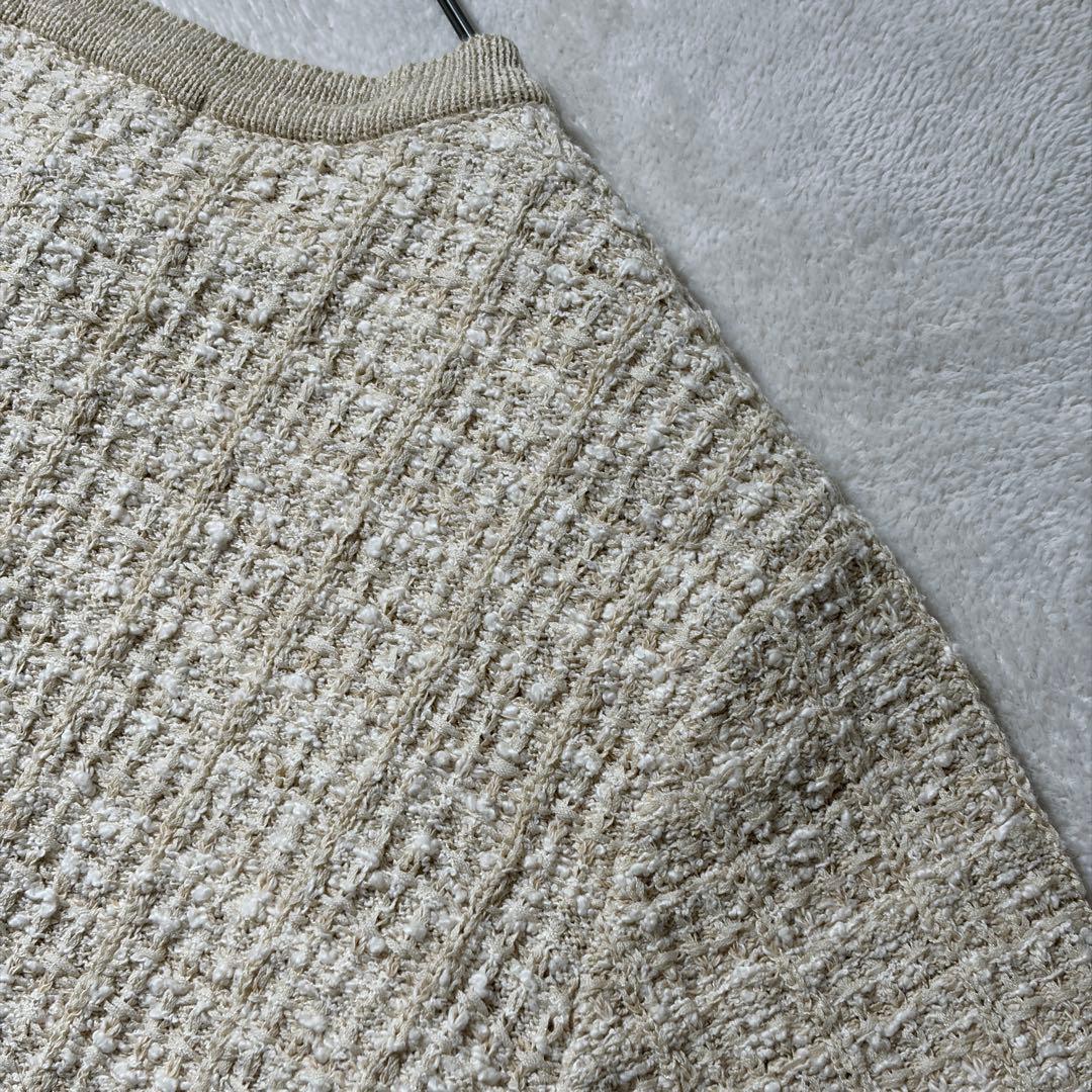 北欧、暮らしの道具店「カジュアルも、きちんとも」ツイード柄のニットジャケット　白