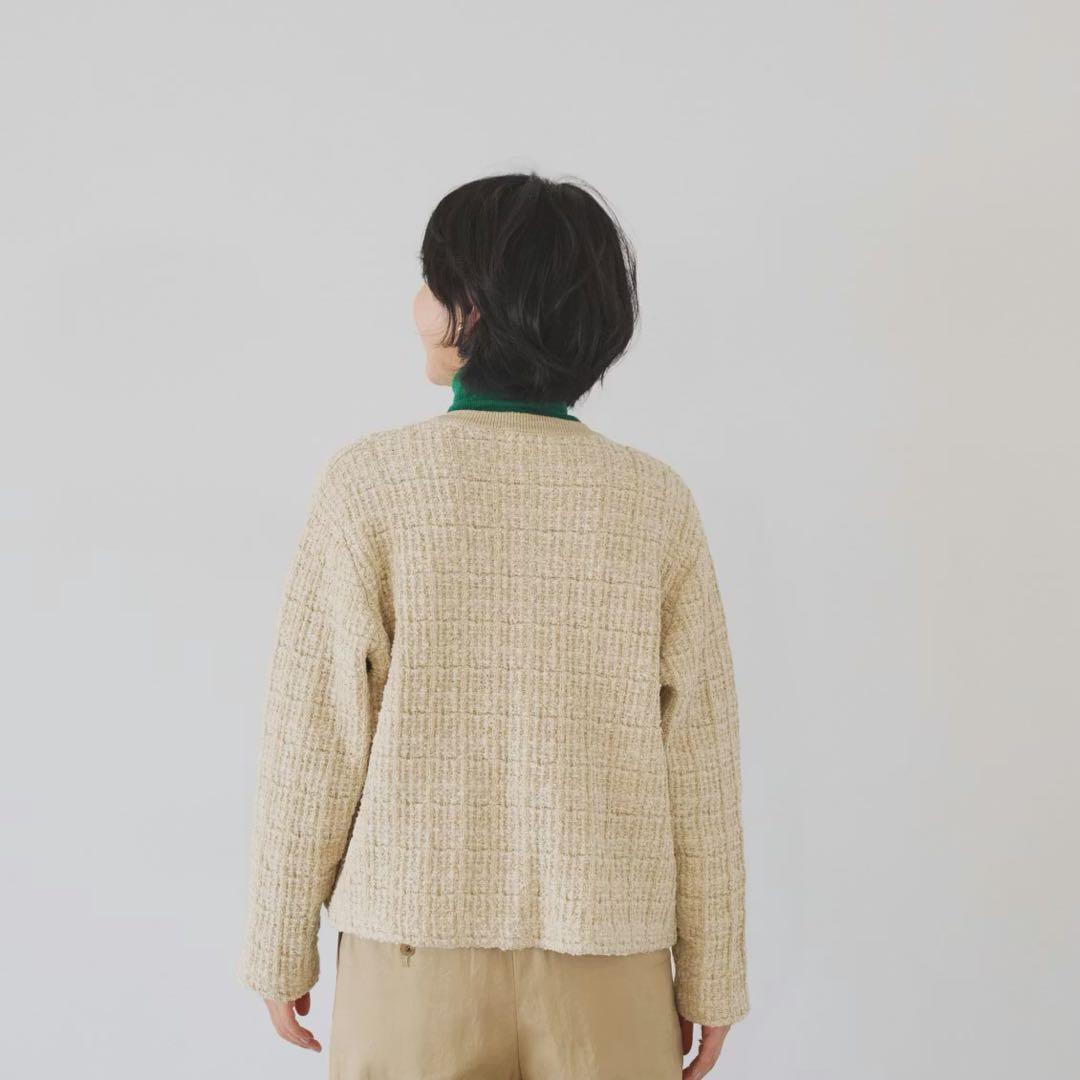 北欧、暮らしの道具店「カジュアルも、きちんとも」ツイード柄のニットジャケット　白