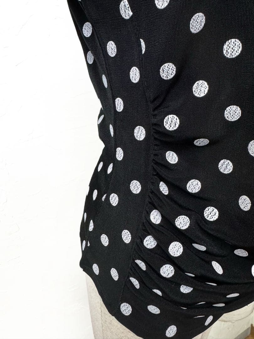 【Mサイズ】新品　JOAN社交ダンス 水玉バルーンスリーブトップスs003