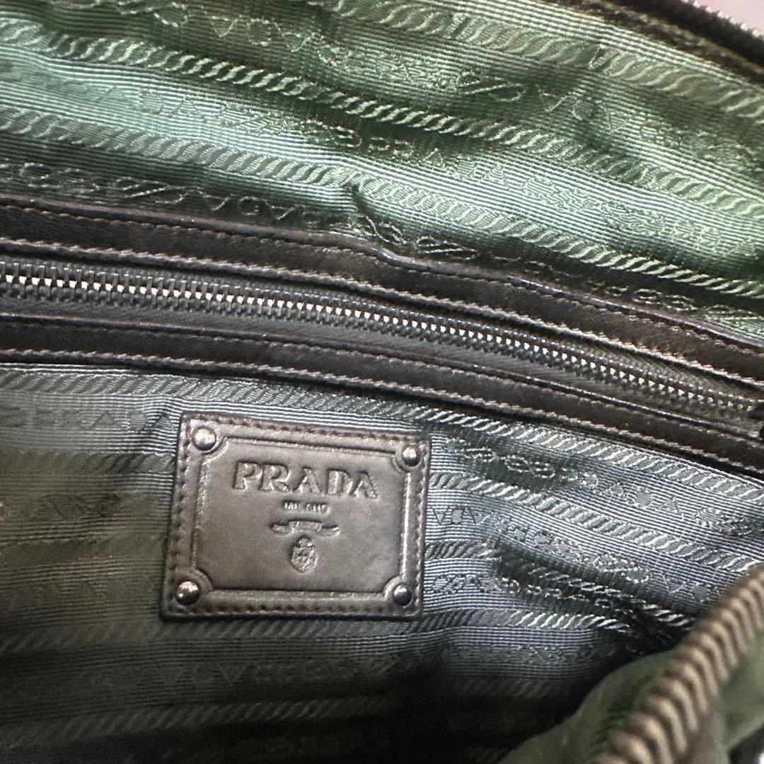 プラダナイロントートバッグハンドバッグ緑色カーキダグ