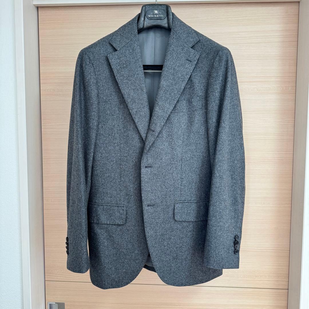 【極美品】ブリッラペルイルグストグレー フランネルスーツ ゼニア14micron