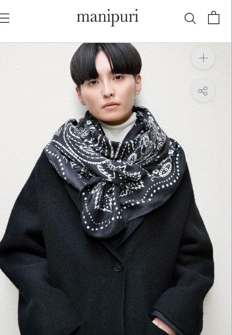 【新品】manipuri/マニプリ★ウールシルクストール★ブラック★巾着付き