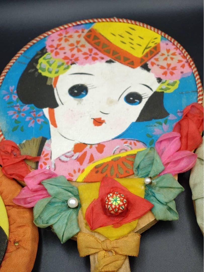 昭和 レトロ 桐製 少女 絵 羽子板 3点セット 木製 イラスト