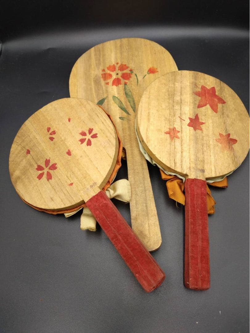 昭和 レトロ 桐製 少女 絵 羽子板 3点セット 木製 イラスト