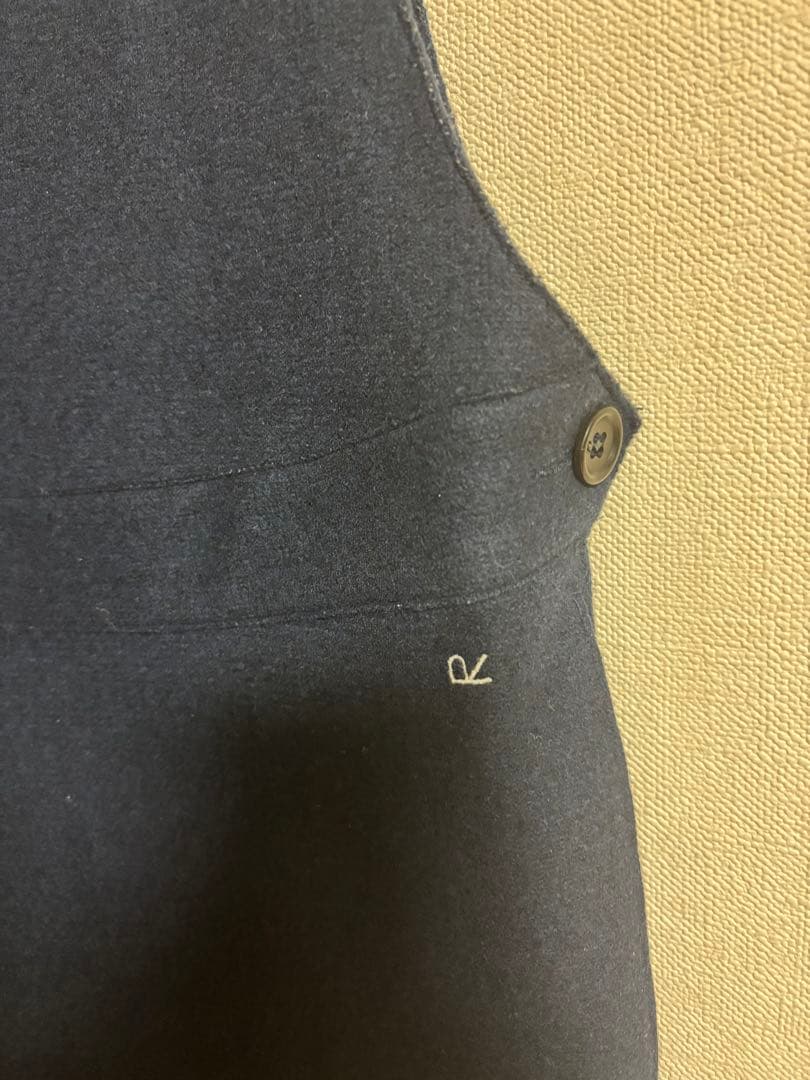 ●45R●インディゴブルー●縮絨Vネックワイドウールサロペットパンツ●