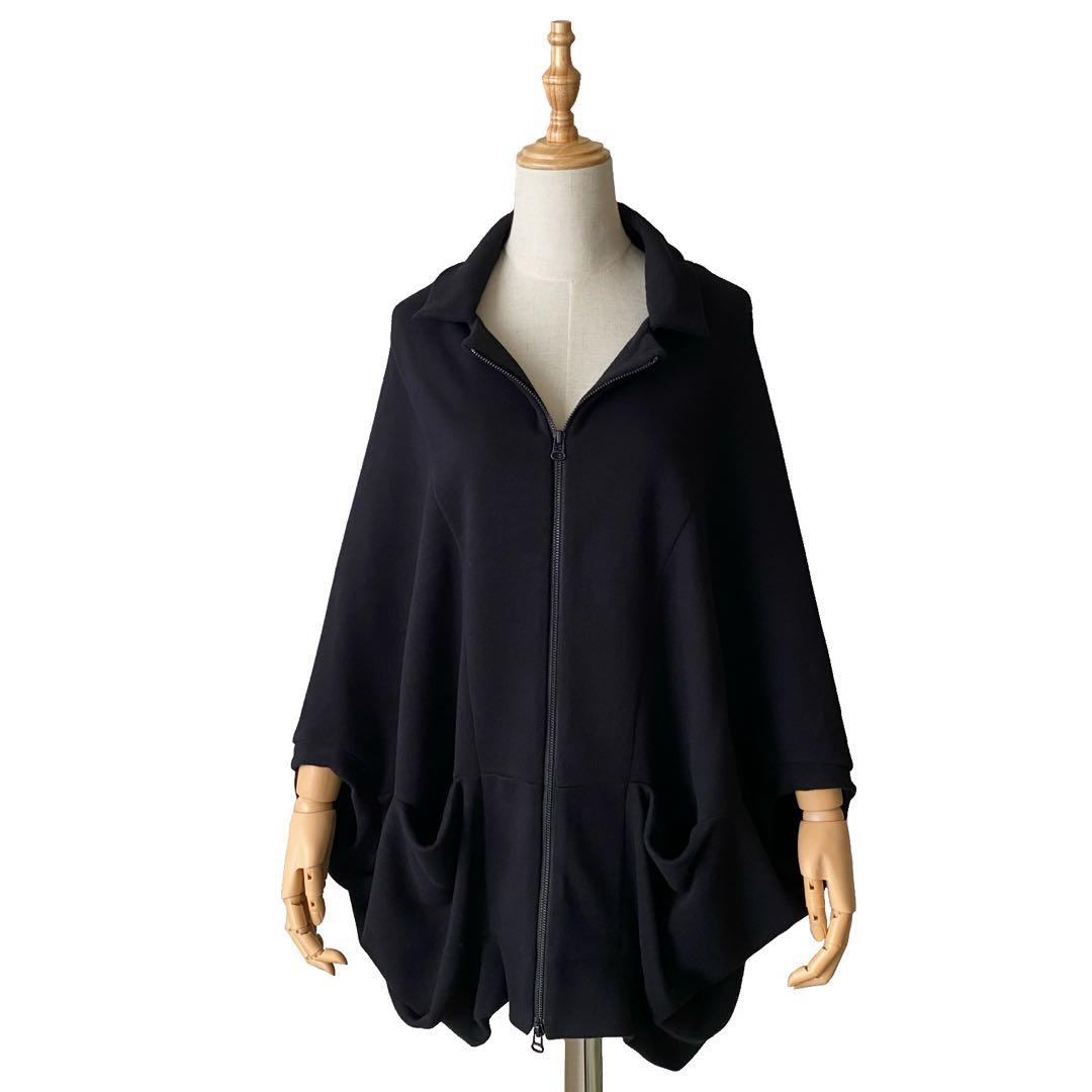 美品 Y's ワイズ ダブルジップ スウェット ポンチョ 羽織り 2 黒