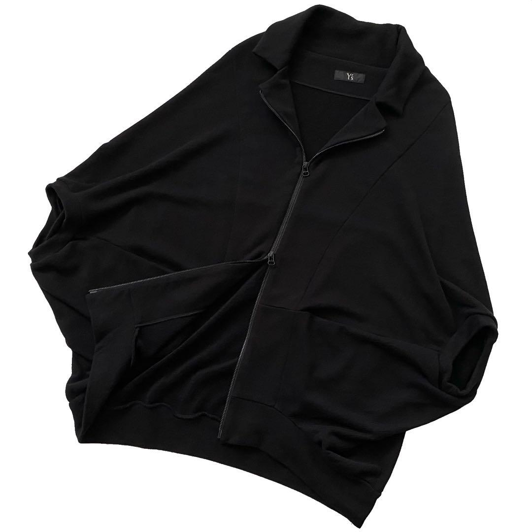美品 Y's ワイズ ダブルジップ スウェット ポンチョ 羽織り 2 黒