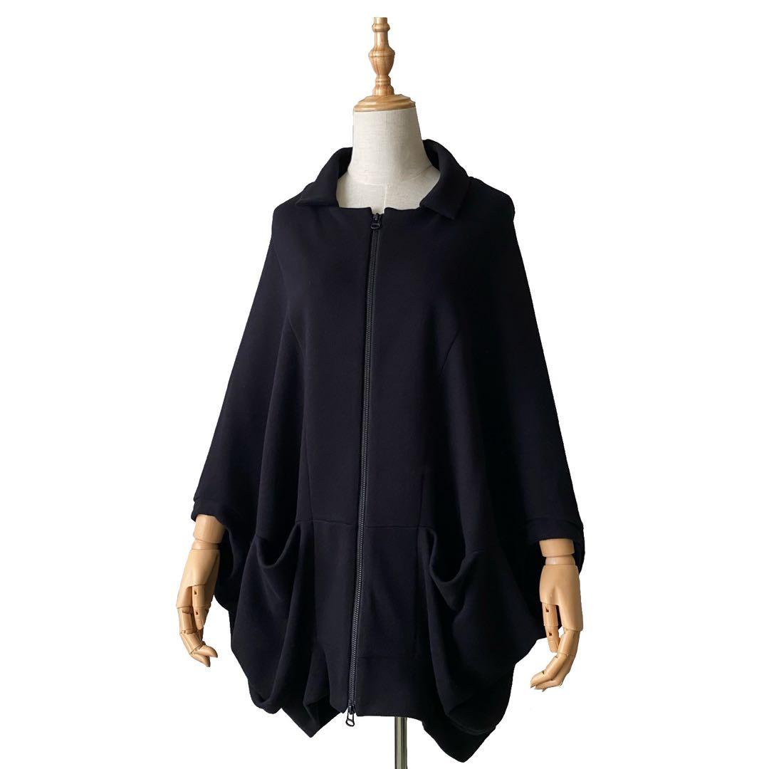 美品 Y's ワイズ ダブルジップ スウェット ポンチョ 羽織り 2 黒