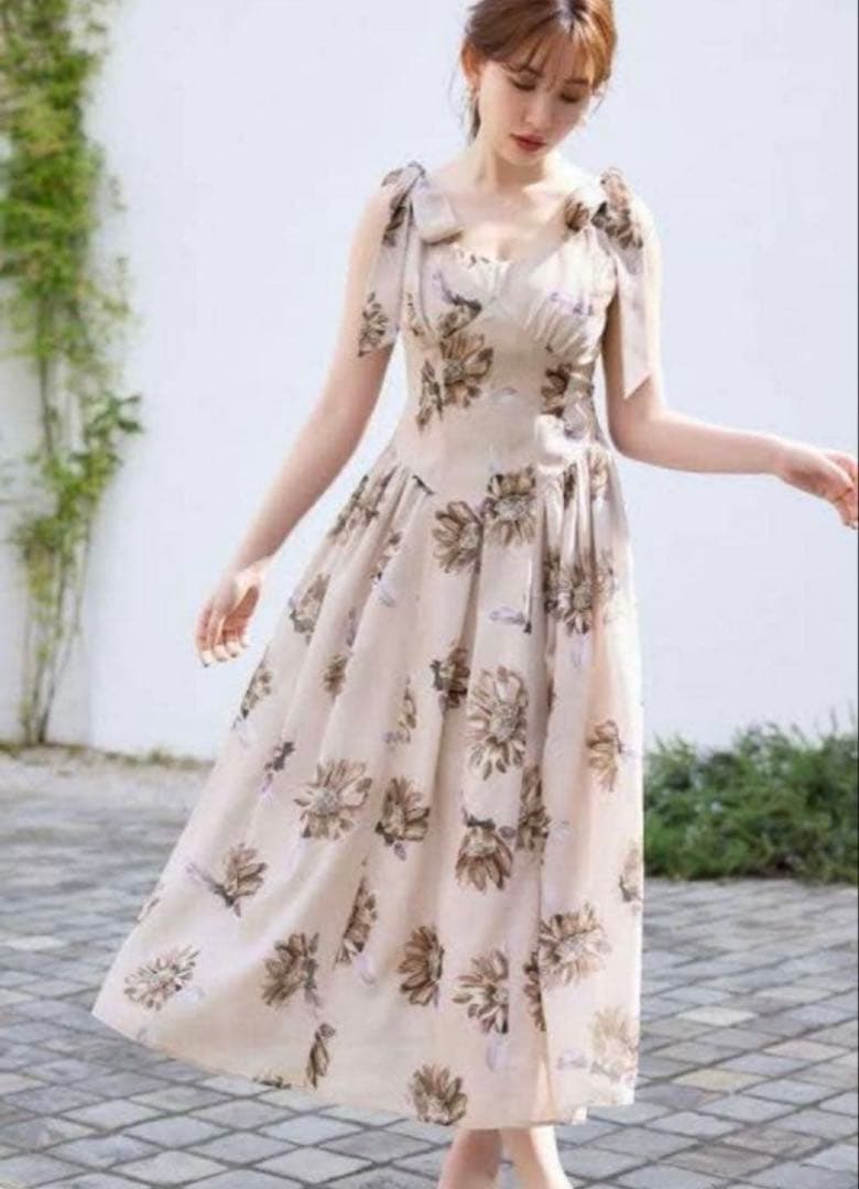 ワンピース Herlipto Sunflower-printed midi dress