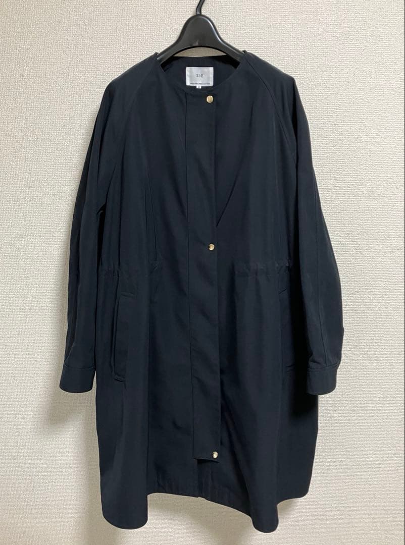 23区L 44【洗える】ライトツイル ノーカラーコート ネイビー