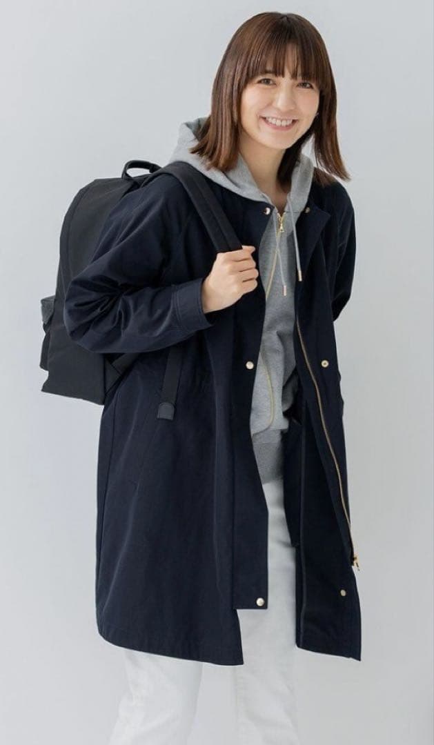 23区L 44【洗える】ライトツイル ノーカラーコート ネイビー