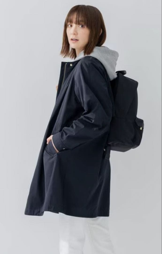 23区L 44【洗える】ライトツイル ノーカラーコート ネイビー