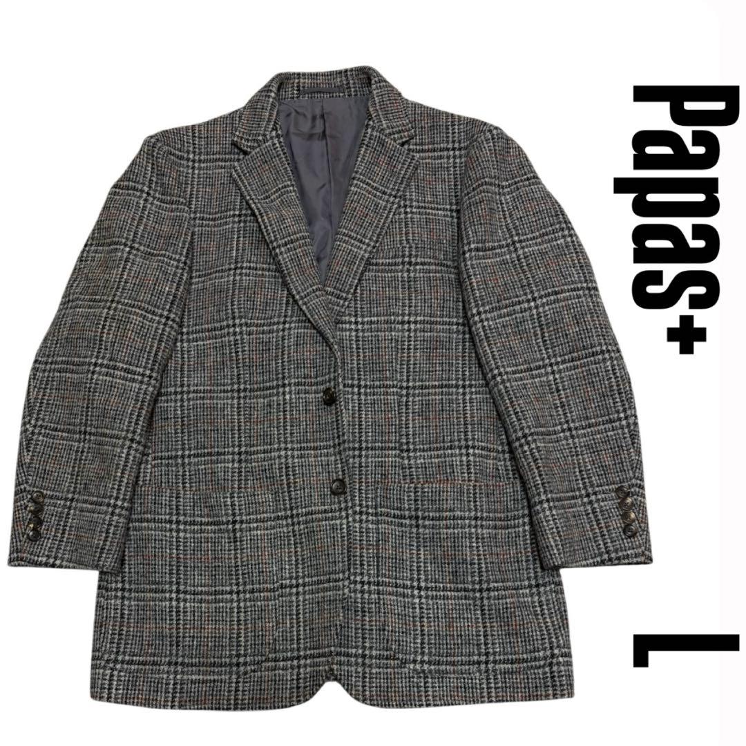 Papas+ テーラードジャケット ツイードコート ハリスツイード 千鳥格子