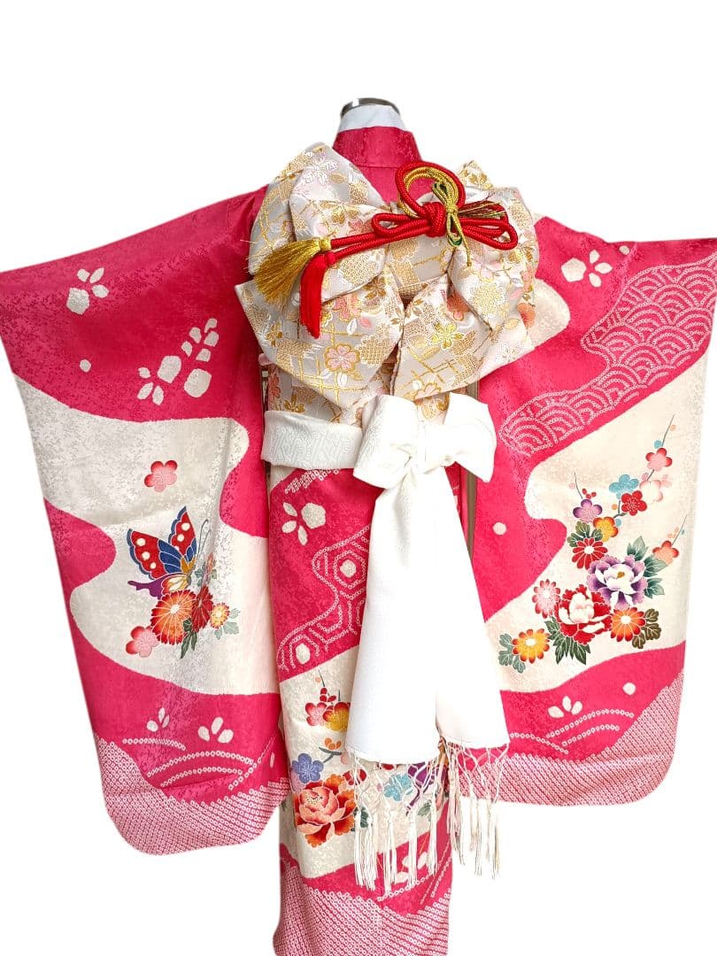 専用です☆上質☆正絹☆ピンク系の着物と白の作り帯☆七五三セット