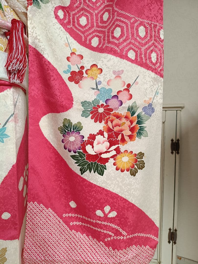専用です☆上質☆正絹☆ピンク系の着物と白の作り帯☆七五三セット