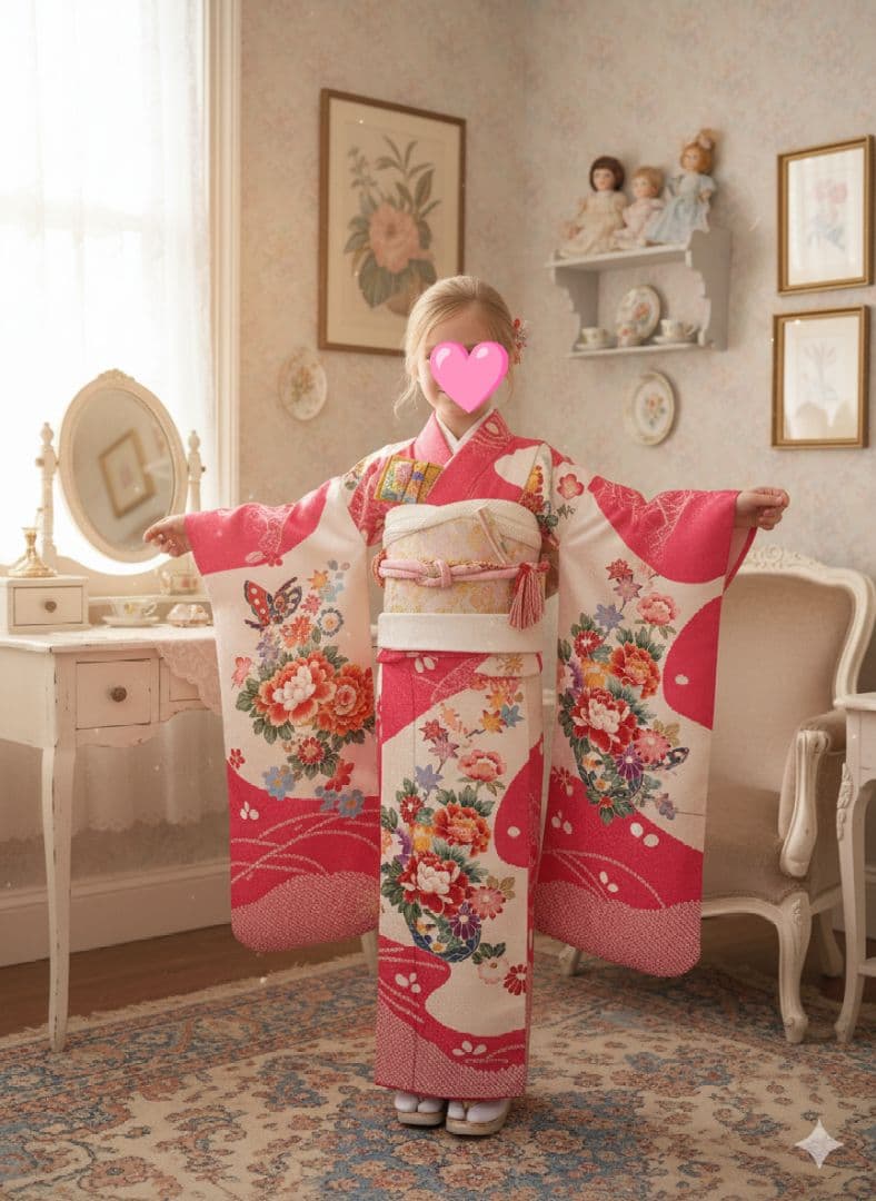 専用です☆上質☆正絹☆ピンク系の着物と白の作り帯☆七五三セット