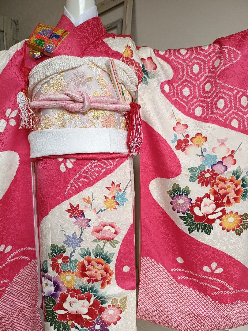 専用です☆上質☆正絹☆ピンク系の着物と白の作り帯☆七五三セット