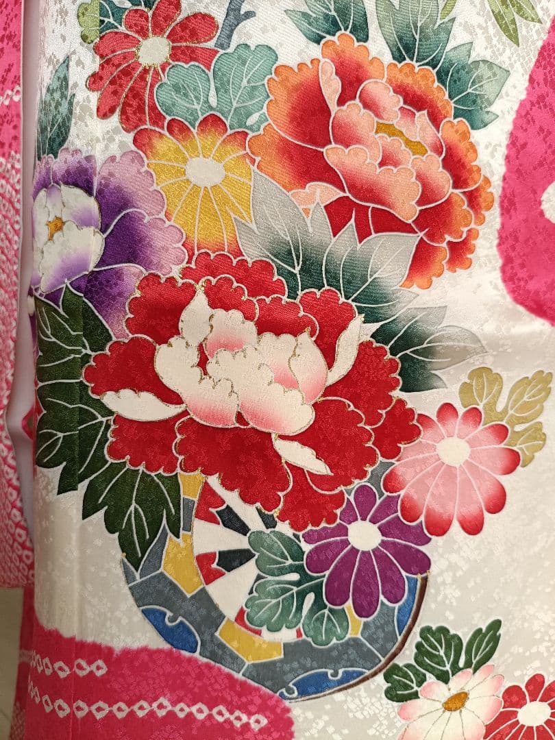 専用です☆上質☆正絹☆ピンク系の着物と白の作り帯☆七五三セット