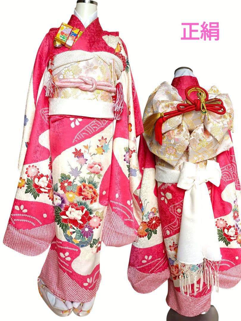 専用です☆上質☆正絹☆ピンク系の着物と白の作り帯☆七五三セット