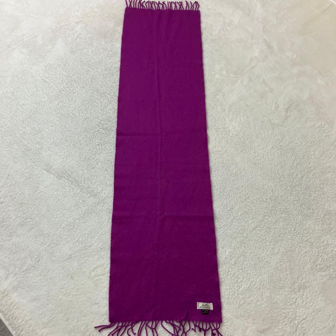美品✨エルメス HERMES カシミヤ100% マフラー ロゴ刺繍 正規品