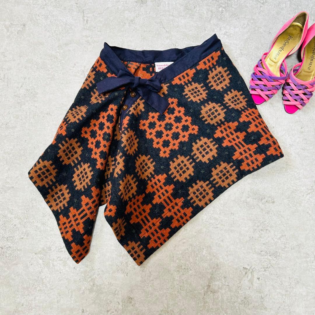 ヴィヴィアンウエストウッド　レッドレーベル　変形スカート　モチーフ　総柄　リボン