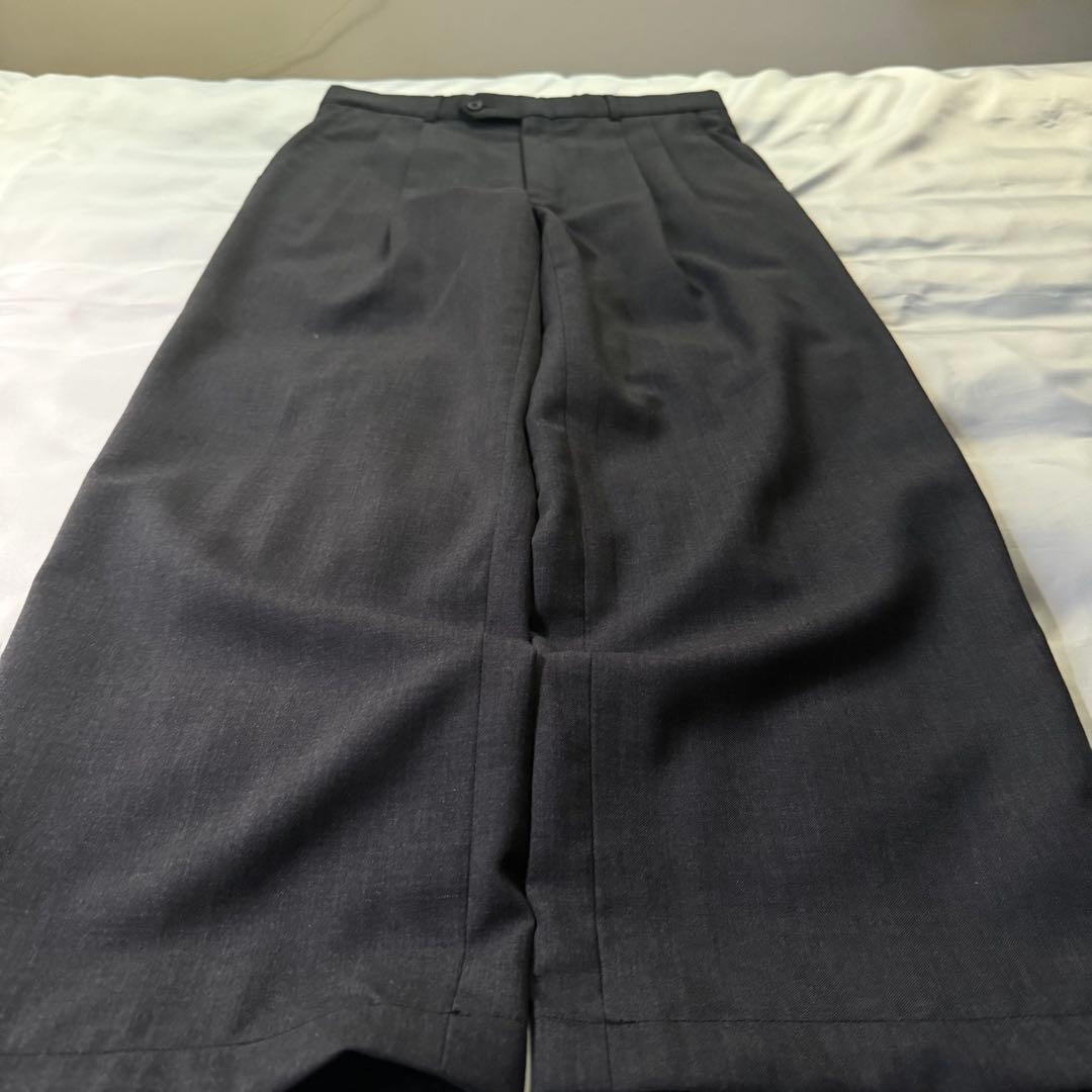 80s vintage USA製 グレー ツータック ウール ワイドスラックス