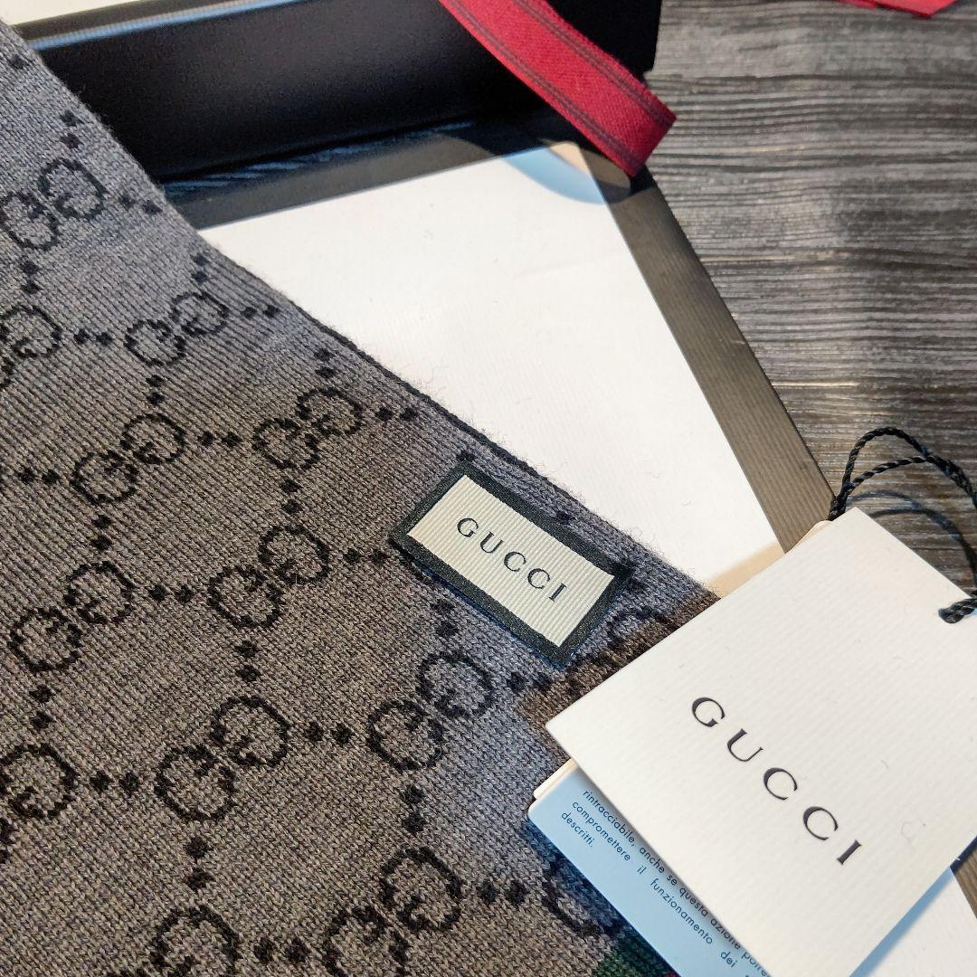 ❤極美品箱付き❤GUCCI マフラー ストール スカーフ❤黒&グレー❤
