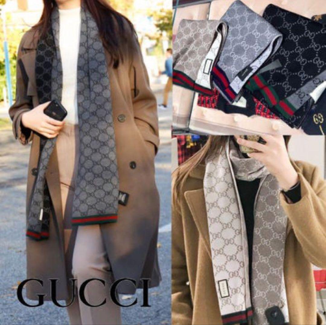 ❤極美品箱付き❤GUCCI マフラー ストール スカーフ❤黒&グレー❤
