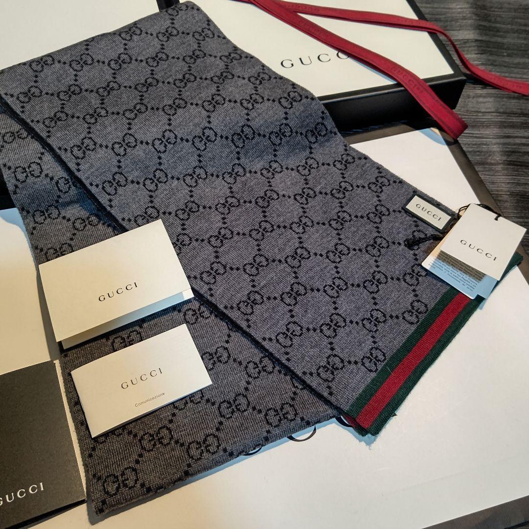 ❤極美品箱付き❤GUCCI マフラー ストール スカーフ❤黒&グレー❤
