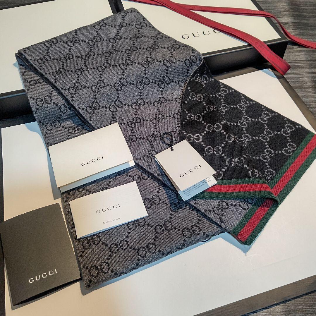 ❤極美品箱付き❤GUCCI マフラー ストール スカーフ❤黒&グレー❤