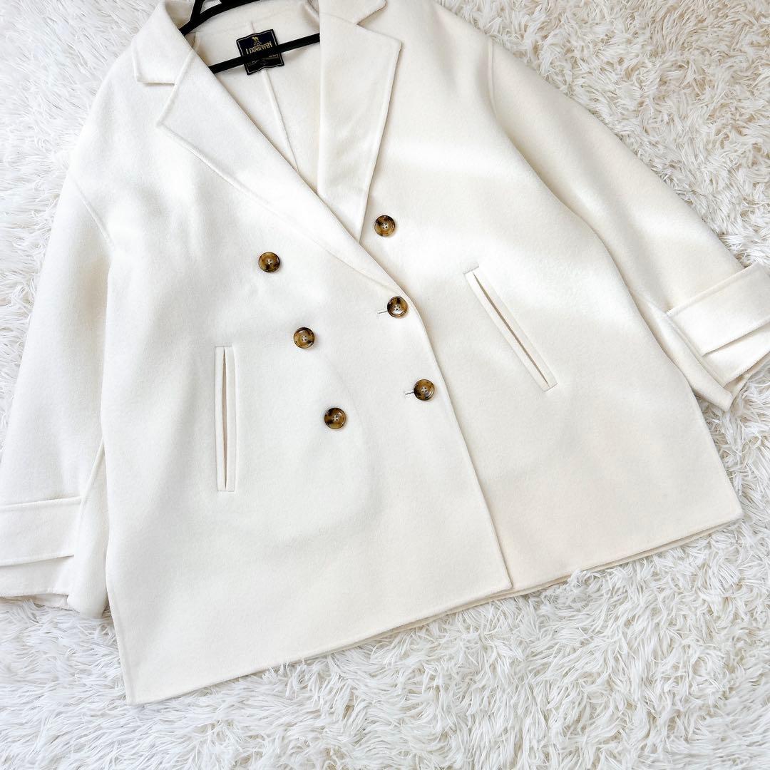 極美品✨シップス ハミルトンウール ダブル テーラードリバーコート ホワイト　M