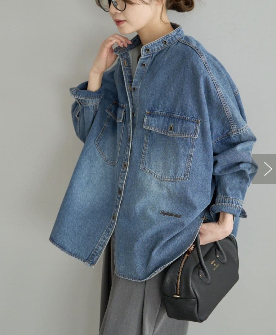 《新品未使用》PUAL CE CIN ヴィンテージライクデニムバンドカラーシャツ