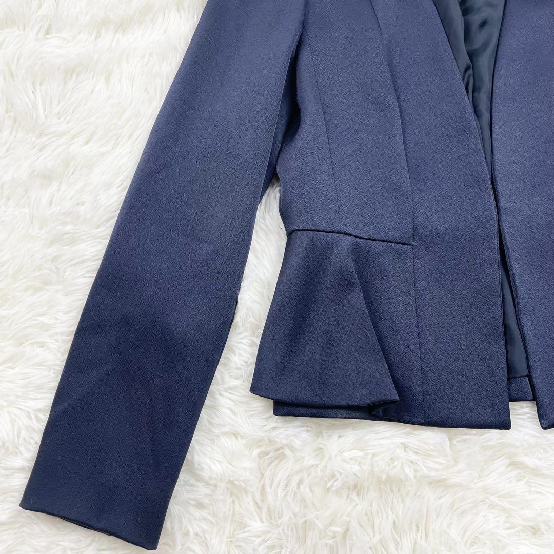 【美品】ANAYI トリアセサテン　ぺプラムノーカラージャケット　ネイビー　38